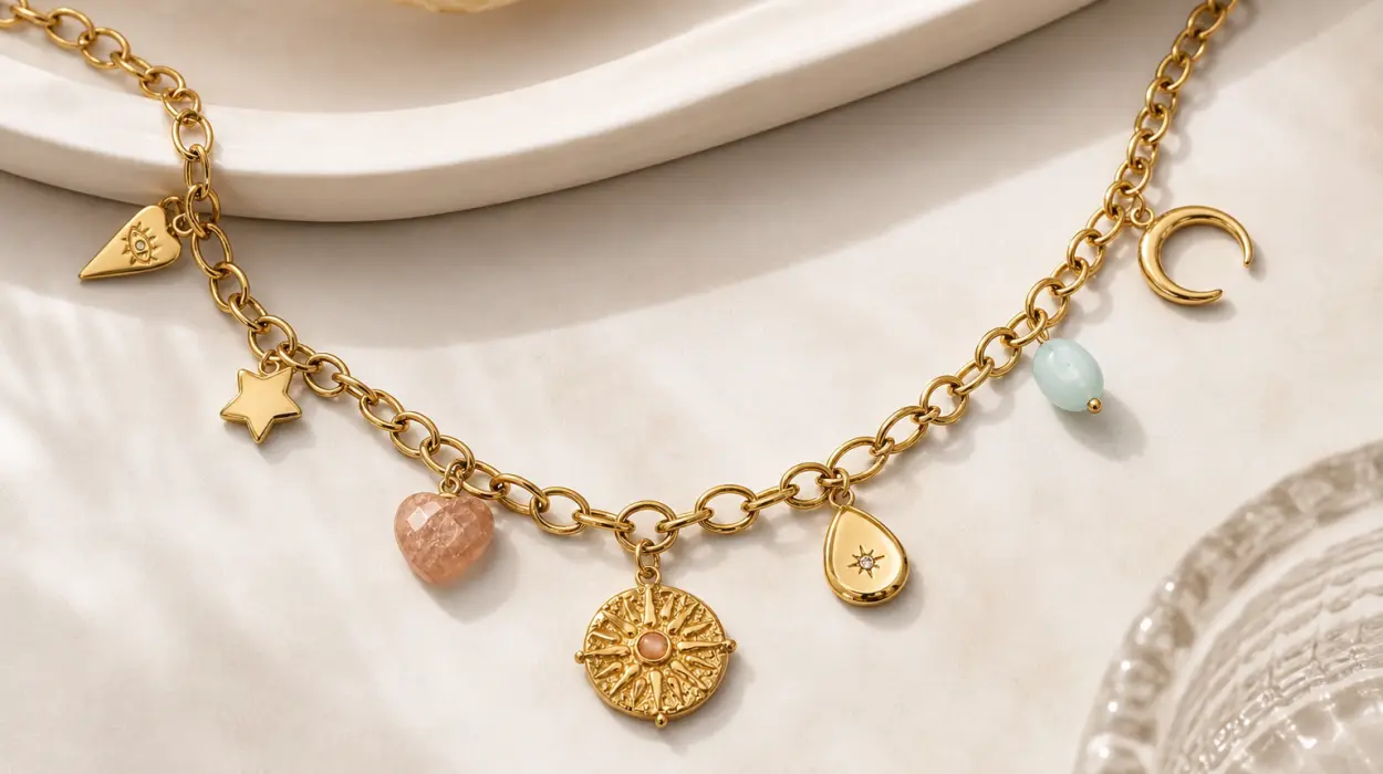 Collar Singularu Multicharms Soleil con charms colgantes y baño de oro de 18kt