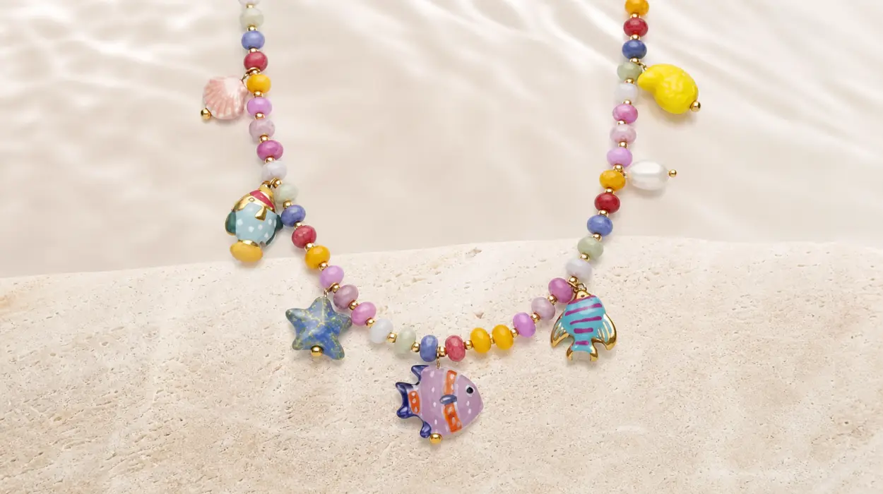 Collar Singularu Oceánic Colors de acero bañado en oro 18 kt para mujer