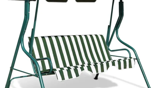 Columpio de jardín Fantask de 3 plazas con toldo ajustable verde y blanco