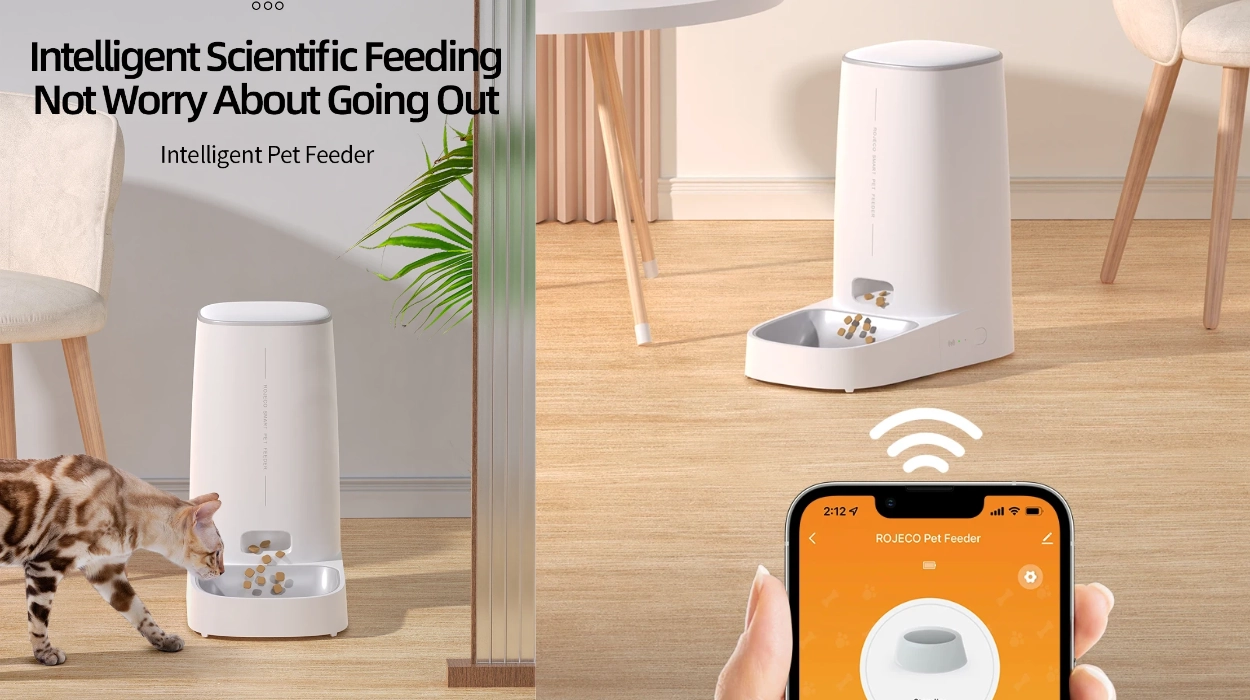 comedero automático para gatos Rojeco con Wi-Fi y control por app