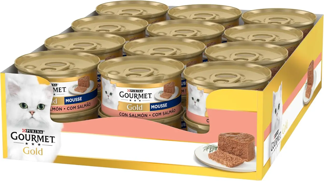 Mousse irresistible para gatos: Pack x24 GOURMET Gold Mousse para gatos adultos de salmón