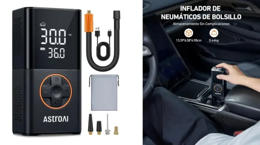 Compresor de aire portátil AstroAI con batería recargable, ideal para coches, bicicletas y más