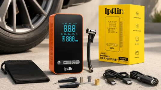 Compresor de aire portátil con inflador eléctrico, linterna y batería recargable