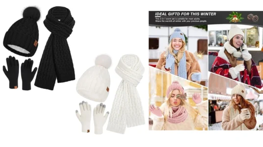 conjunto de gorro, bufanda y guantes táctiles Bequemer para mujer