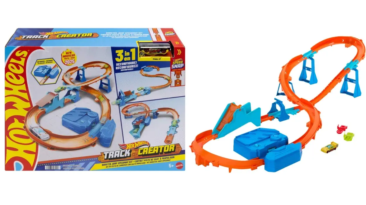 Circuito Supersalto de Hot Wheels con coche y pista motorizada
