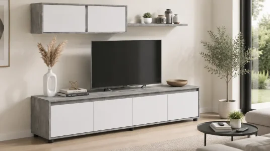 Conjunto de salón duehome Arlet reversible con mueble de TV y módulos