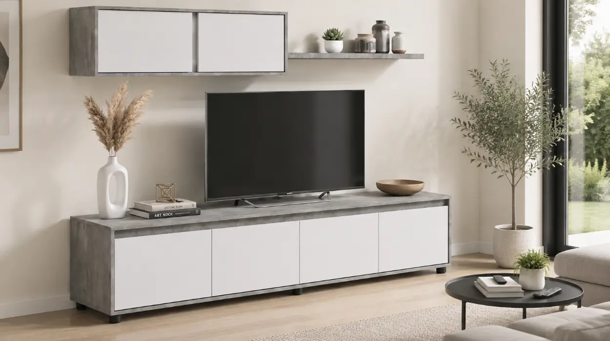 Conjunto de salón duehome Arlet reversible con mueble de TV y módulos