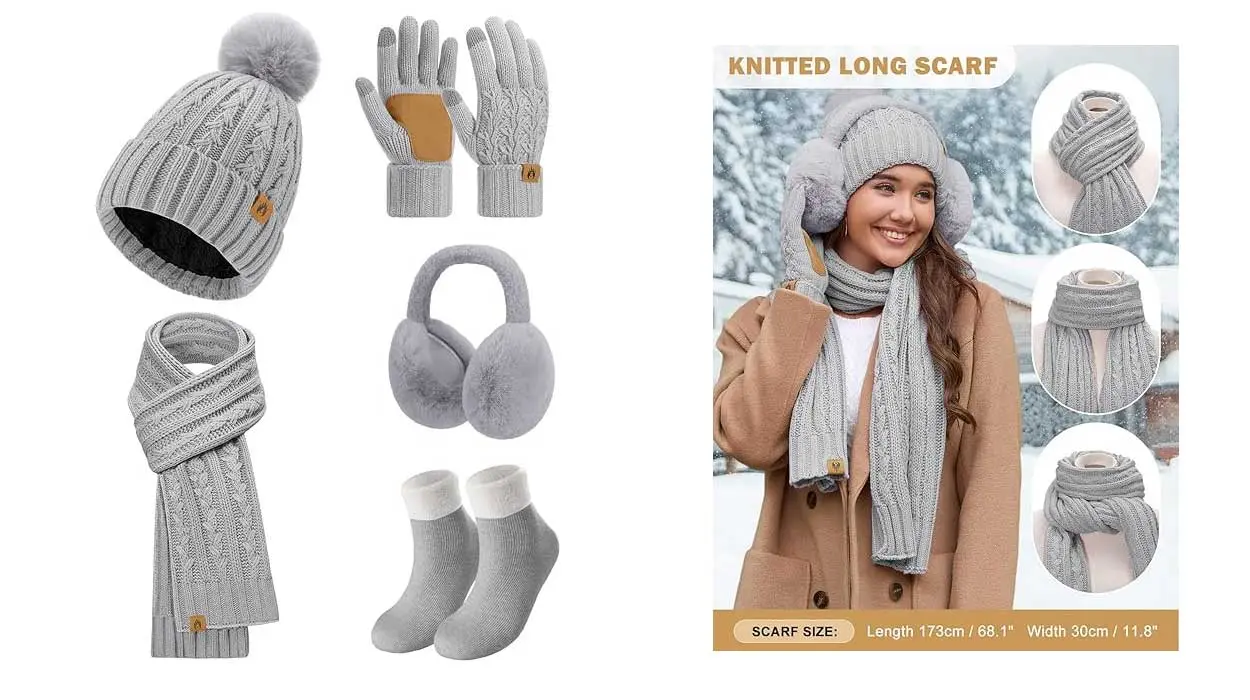 Conjunto gorro bufanda guantes calcetines orejereas Niwicee barato
