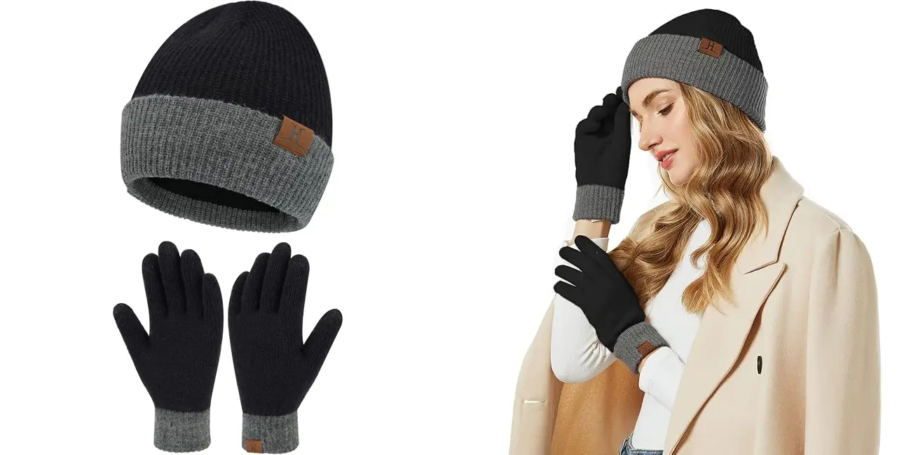 Conjunto de gorro y guantes de punto para mujer