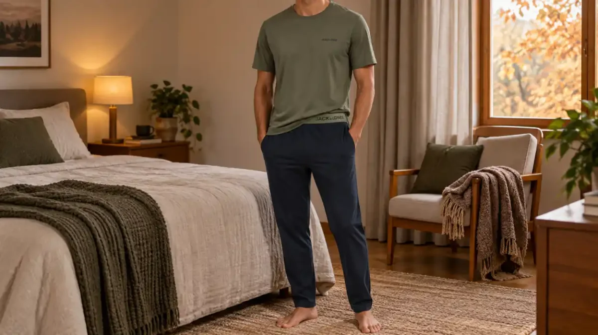 Pijama largo de algodón Jack & Jones Jaceverest con camiseta y pantalón para hombre
