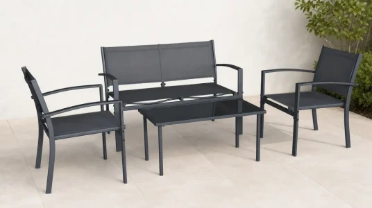Conjunto de muebles de jardín de metal Lino II para 4 plazas en color negro