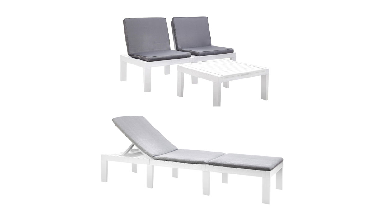 Conjunto jardín mesa 2 sillones convertible en tumbona