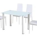 Conjunto de mesa de cristal templado y 4 sillas de polipiel