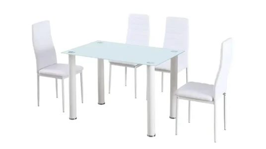 Conjunto de mesa de cristal templado y 4 sillas de polipiel