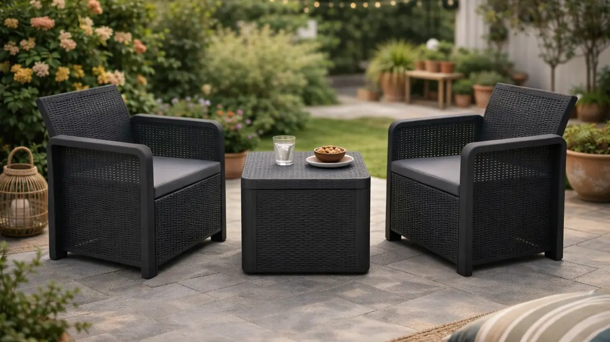 Conjunto de muebles de jardín y terraza con 2 sillones y mesa de centro