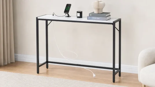 Consola VEVOR estrecha de imitación mármol con regleta y puertos USB