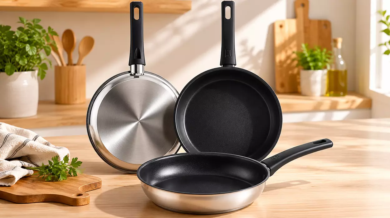 Set de sartenes BRA Antistick Inox 18/22/26 cm con antiadherente de titanio y triple fondo difusor