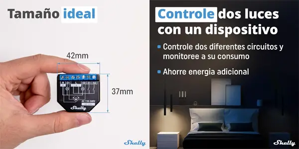 Interruptor inalámbrico Shelly Plus 2PM WiFi y Bluetooth