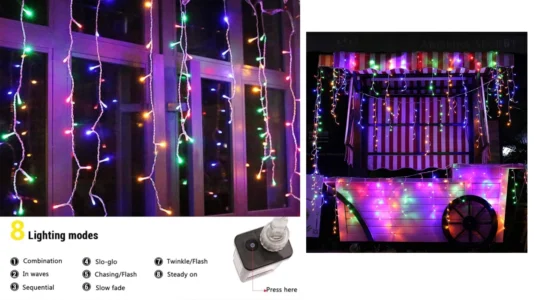 cortina LED de 7 metros para exteriores e interior con 240 luces RGB