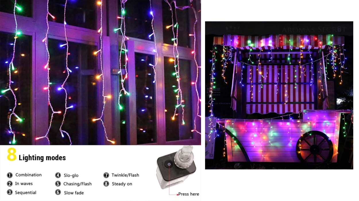 cortina LED de 7 metros para exteriores e interior con 240 luces RGB