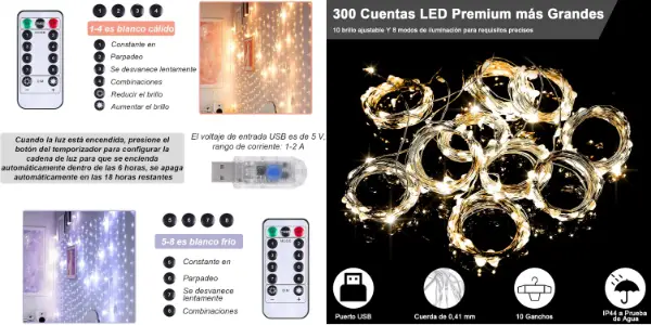 Cortina de luces LED Anpro de 3 x 3 metros