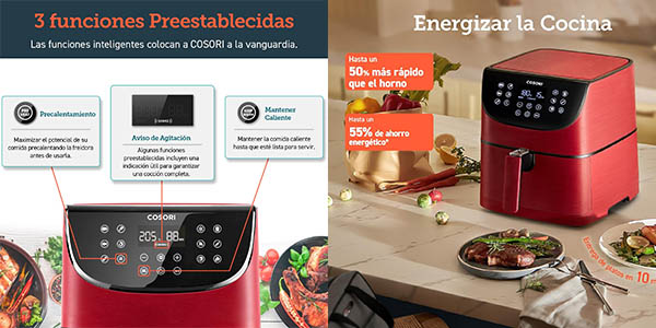 ▷ Chollo Cosori Freidora sin aceite de 5,5L y 1.700W con pantalla LED  táctil y 11 programas por sólo 84,15€ con envío gratis (-40%)