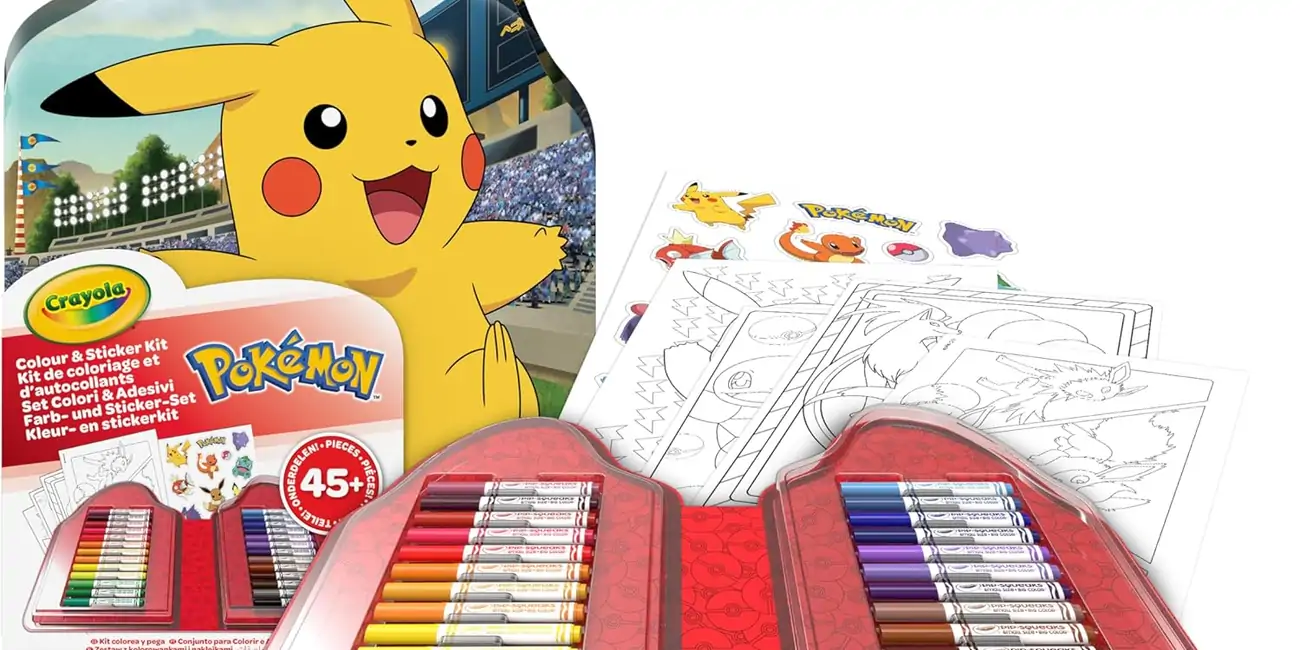 CRAYOLA - Maletín Pokémon para Colorear con Pegatinas, Set con Rotuladores, Páginas para Colorear, Pegatinas, 45 Piezas, Regalo Creativo para Niños, a Partir de 5 años, 04-0785