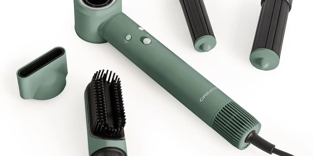 CREATE/ION STYLER PRO/Cepillo de aire secador y moldeador iónico 5 en 1 verde sage/Motor DC Brushless, 3 velocidades, función de aire frío, 3 niveles de temperatura, estuche de almacenaje, 1300W