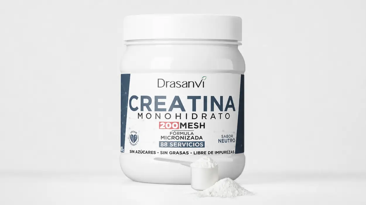 Creatina Monohidratada Pura Drasanvi de 300 g sin sabor, vegana y sin aditivos