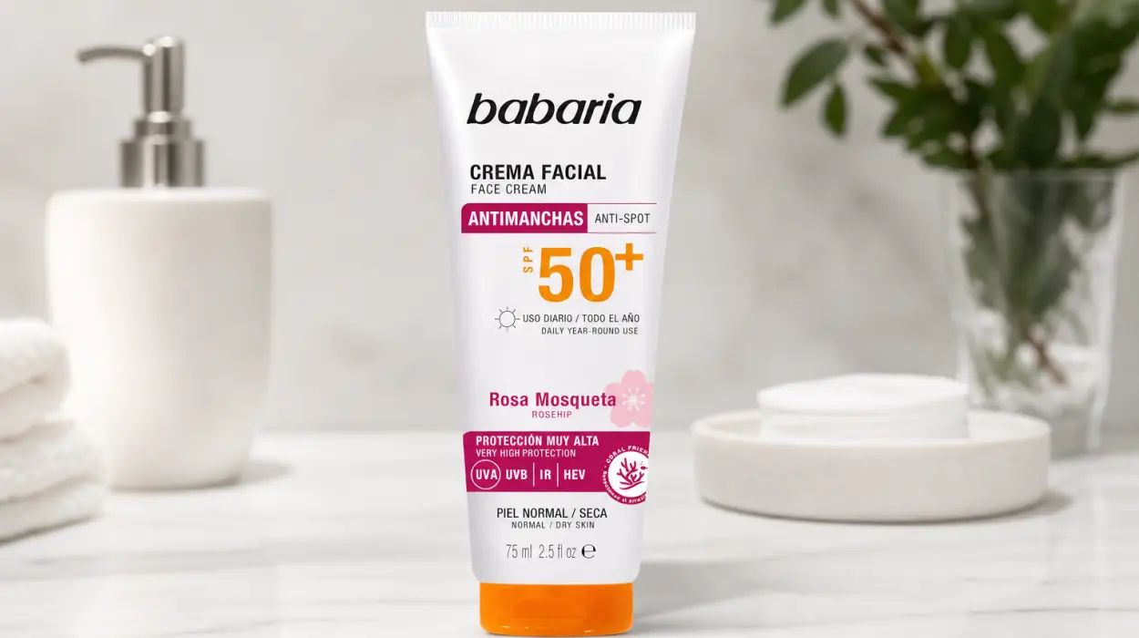 Protector solar facial Babaria SPF50+ antimanchas con rosa mosqueta de 75 ml
