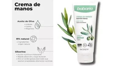 Crema de manos Babaria para manos agrietadas y secas, con aceite de oliva