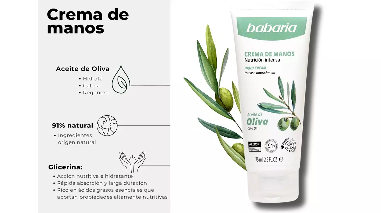Crema de manos Babaria para manos agrietadas y secas, con aceite de oliva