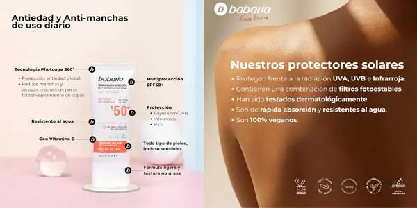 Crema facial antimanchas Babaria SPF50 oferta