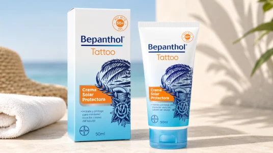 Bepanthol Tattoo Crema Solar SPF50, protección y cuidado para tus tatuajes en 50 ml