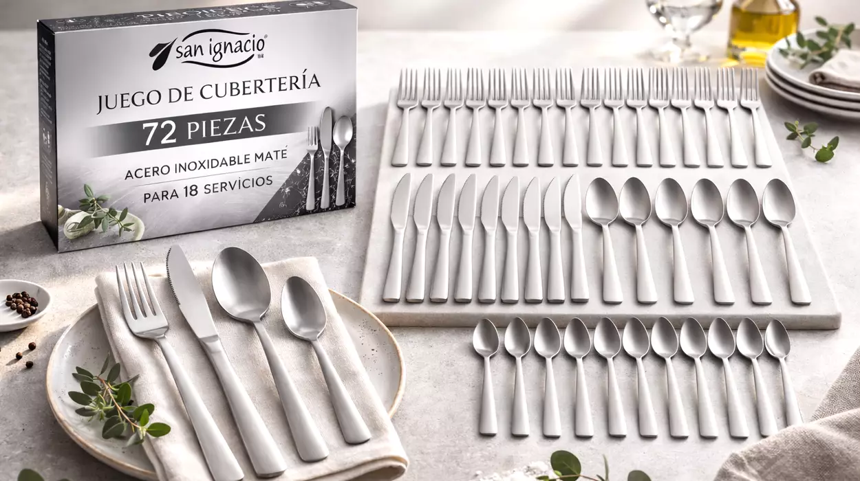 Cubertería San Ignacio de 72 Piezas en acero inoxidable mate para 18 servicios