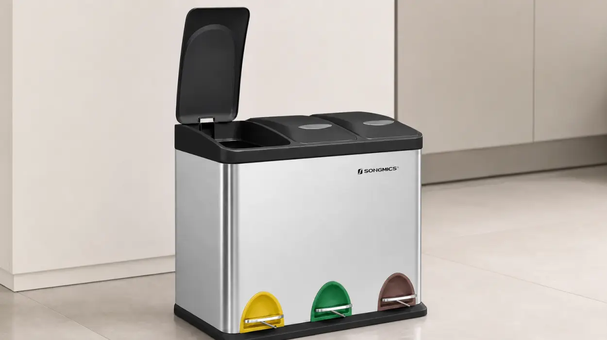 Cubo de basura SONGMICS LTB24L con 3 compartimentos de 8 L y tapas independientes