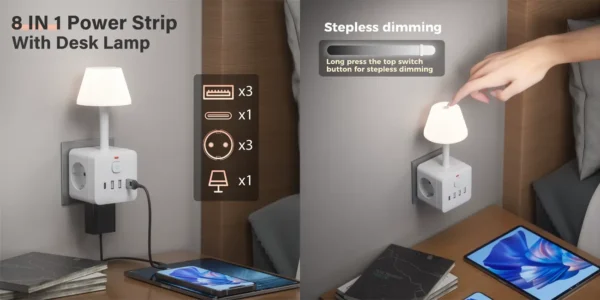 Enchufe múltiple cubo TT-PS08 con luz