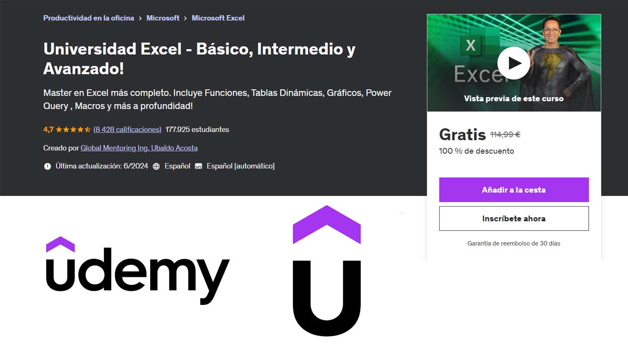 Curso gratis Universidad Excel Udemy