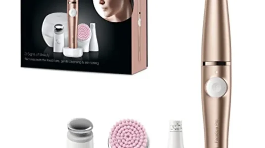 Depiladora facial Braun FaceSpa Pro para mujer con cepillo de limpieza, base de carga y funda portátil