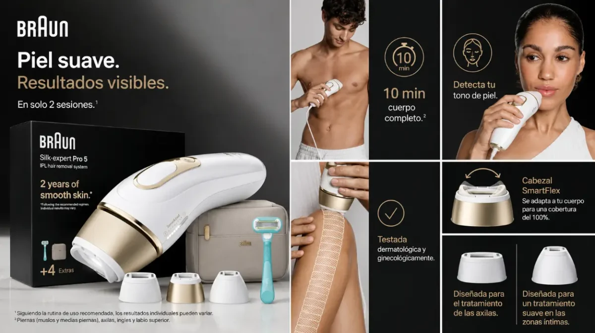 Depiladora IPL Braun Silk·expert Pro 5 para reducción permanente del vello en casa