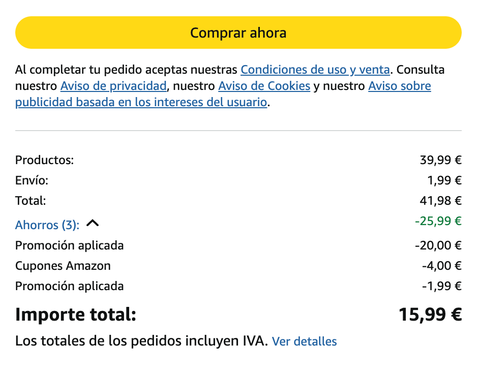 Descuento acumulado final en Amazon