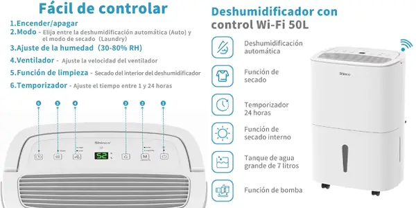 Deshumidificador SHINCO WiFi 50L/Día
