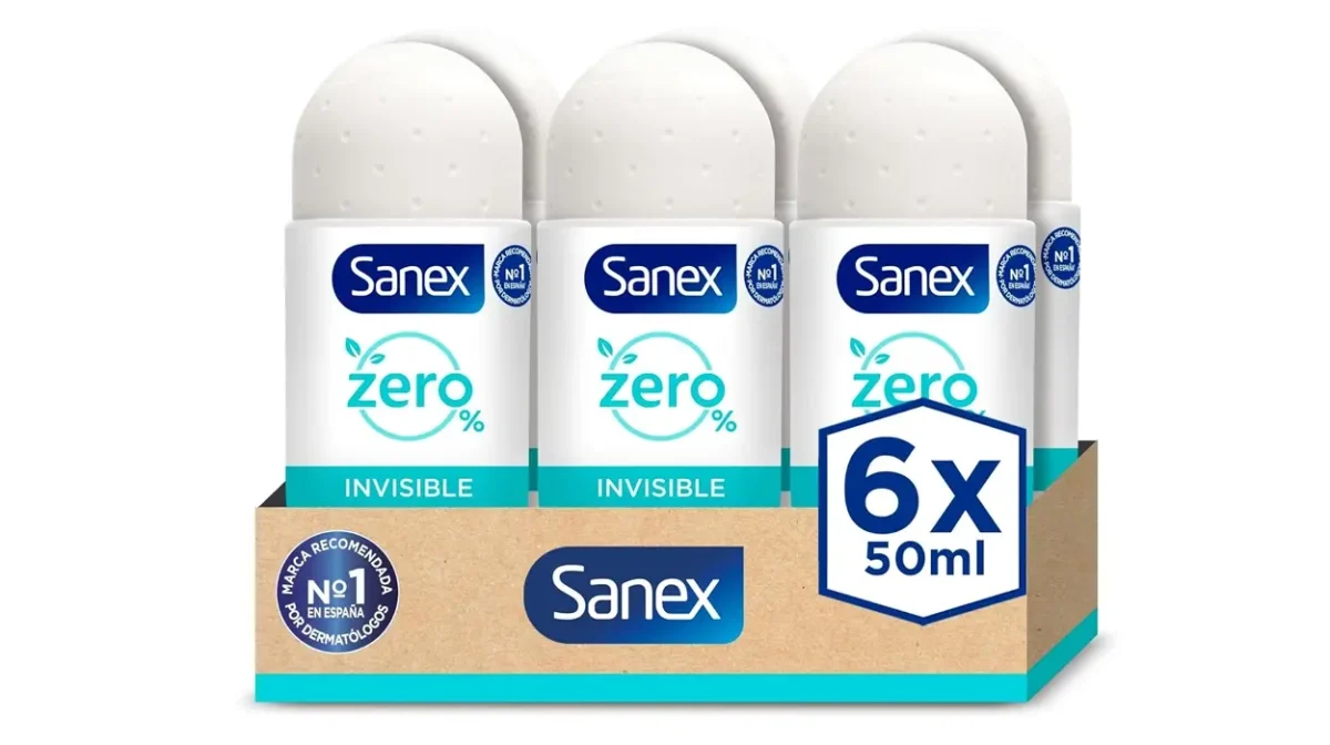 Pack x6 Desodorante Sanex Zero% Invisible unisex en Roll-on