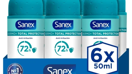 Desodorante Sanex Dermo+ Total Protection Roll-On 72 horas de 50 ml, antitranspirante eficaz sin alcohol
