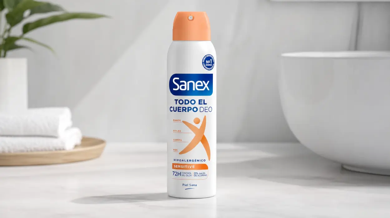 Desodorante corporal Sanex Deo Sensible en spray de 150 ml para manos, axilas, cuerpo y pies