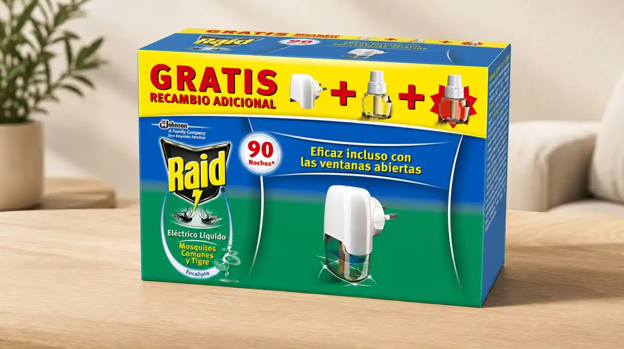 Difusor eléctrico Raid anti mosquitos comunes y tigre con aroma a eucalipto, con 2 recambios