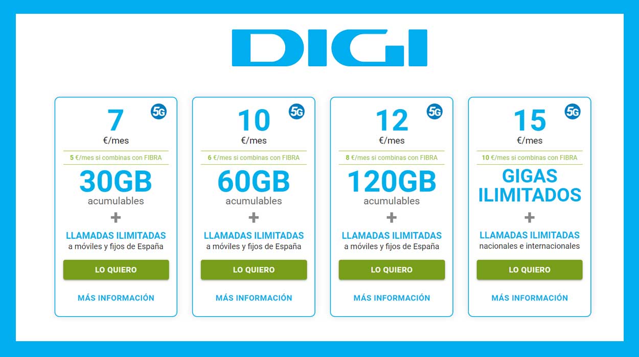 DIgi 30 gb acumulables y llamadas ilimitadas por sólo 7€/mes