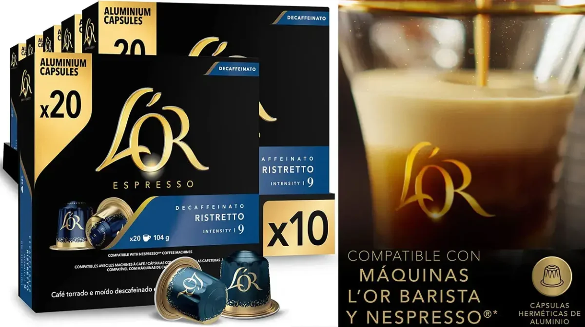 Disfruta de café expreso descafeinado durante meses con este mega pack de 200 cápsulas L'Or Ristretto al mejor precio