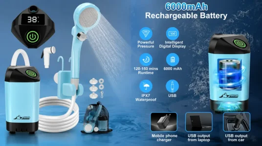 Ducha de camping portátil WADEO con bomba y batería recargable de 6000 mAh