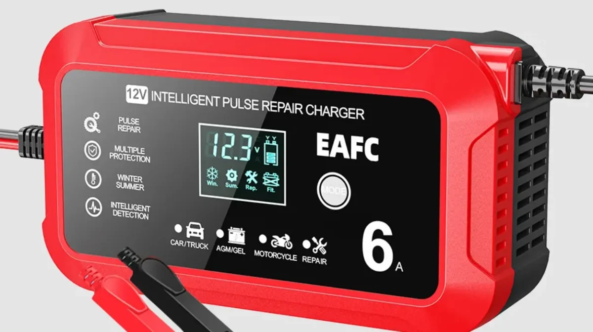Cargador inteligente de batería EAFC 12V 6A para coche y moto con pantalla LCD